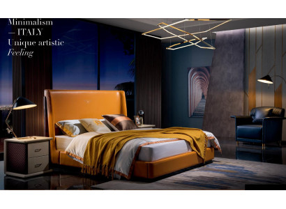 Holz Bett Betten Schlafzimmer Hotel 180x200 Stil Massive Möbel Orange Holz  Neu