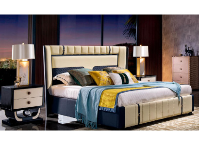 Luxus Schlafzimmer Doppelbett Bett 180x200 Leder Italienische Möbel Hotel Betten