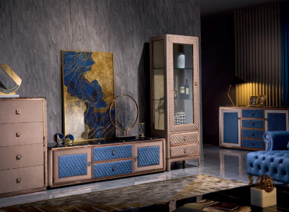 Wohnwand Wohnzimmer Set Vitrine Kommode Wandregal Vitrinen Wohnwände 4 tlg. Set