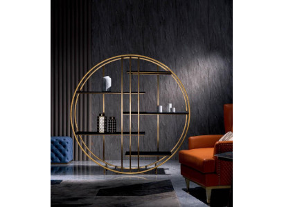 Rundes Regal aus Nappaleder und Holz in modernem Design