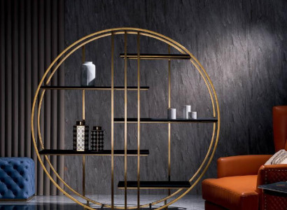 Rundes Regal aus Nappaleder und Holz in modernem Design