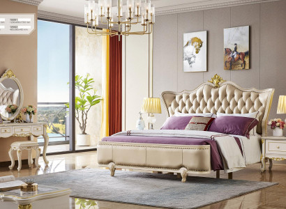 Luxus Chesterfield Betten Königliches Echtholz Bett Palast Hotel Doppelbett