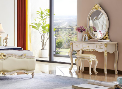 Schminktisch Hocker Konsole Schmink Tische Tisch Konsolen Echtholz Spiegel 2tlg