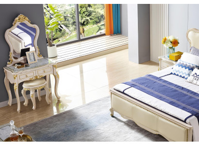 Schminktisch Tisch Schlafzimmer Hocker Spiegel Echtholz Garnitur Designer Möbel