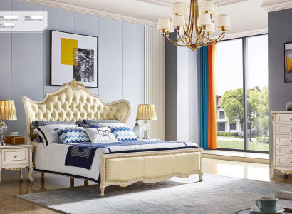 Luxus Chesterfield Echtholz  Schlafzimmer Bett Nachttisch 3tlg.Set