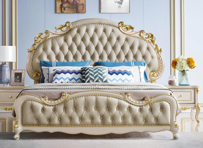 Chesterfield Bett Design Klassische Betten Doppel Echtholz Polster Schlafzimmer