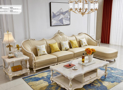 Ecksofa L Form Couchtisch Beistelltisch 3tlg. Set Polster Leder Wohnlandschaft