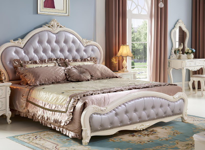 Bett Schlafzimmer Set Echtholz Modern Luxus Chesterfield 2x Nachttisch 3 tlg.