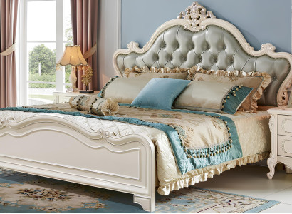 Chesterfield Bett Echtholz Klassische Betten Doppel Leder Polster Schlafzimmer