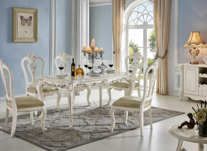 Barock Antik Stil Esszimmer Set Holz Marmor Tisch + Klassische 6x Stühle Stuhl