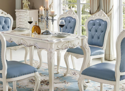 Barock Antik Stil Esszimmer Set Holz Marmor Tisch Klassische 6x Stühle Stuhl Neu