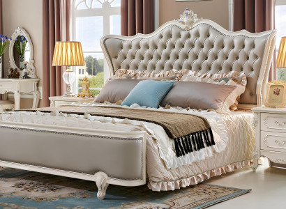 Möbel Barock Bett Nachttisch 3tlg. Schlafzimmer Set Echtholz Luxus Komplett