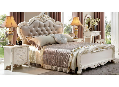 Bett Nachttisch 3tlg. Schlafzimmer Set Chesterfield Luxus Komplett Echtholz