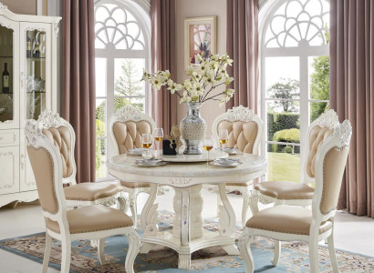 Runder Esstisch mit 4 Stühlen Klassische Esszimmer Tische Gruppe Garnitur 5tlg.