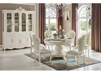 Design Rund Tisch 4x Sessel Stühle Ess Zimmer Sitz Polster Runde Tische Garnitur