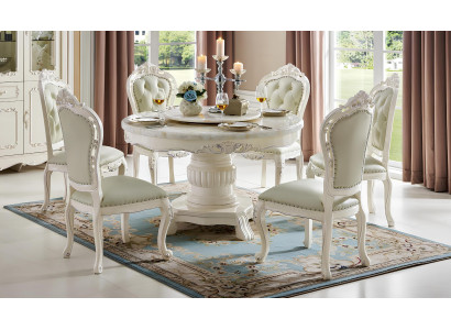 Klassischer Barock Stuhl Sets 4x Echtholz Chesterfield Stühle Garnitur Gruppe