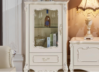 Klassische Wohnzimmer Möbel Weiß Gold Echtholz Schaufenster Vitrine Schrank