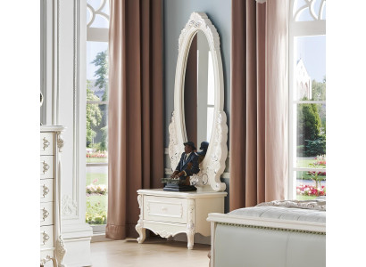 Klassischer Echtholz Spiegel Großer Standspiegel Barock Rokoko Steh Oval Weiß