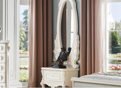 Klassischer Echtholz Spiegel Großer Standspiegel Barock Rokoko Steh Oval Weiß