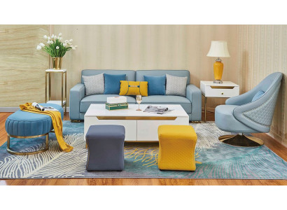 Wohnzimmer Set Sofa 3 Sitzer Sessel Hocker Polster Garnitur Leder Modern 3tlg.