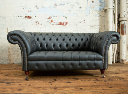 Chesterfield 2 Sitzer Sofa Ledersofa Couch Polster Sitz Garnitur Zweisitzer Neu