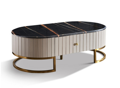 Ovaler Couchtisch Luxus Wohnzimmer Italienische Möbel Tische Marmor Edelstahl