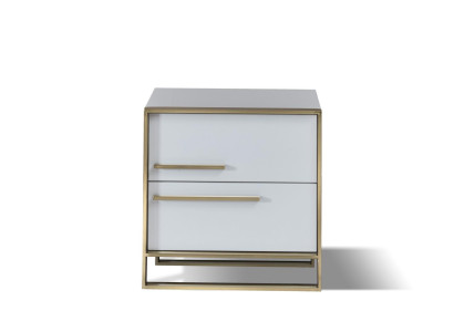 Holz Nachttisch in Natur mit Edelstahl, eleganter skandinavischer Stil