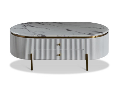 Ovaler Holz- und Edelstahl-Couchtisch in modernem Design