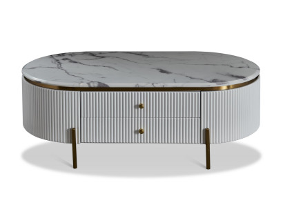 Ovaler Holz- und Edelstahl-Couchtisch in modernem Design