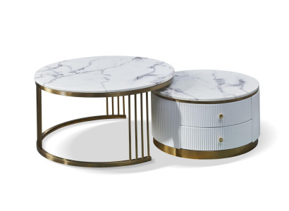 Holz Couchtisch in Natur mit Edelstahl, eleganter Stil