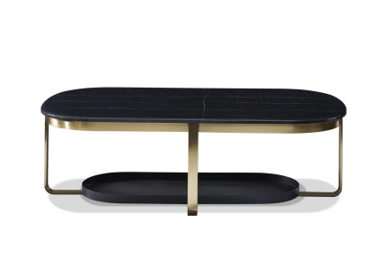 Leder Couchtisch in Schwarz mit Edelstahlrahmen modern