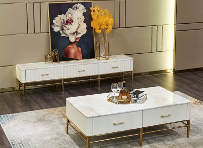 Holz Couchtisch mit Edelstahl in modernem Design