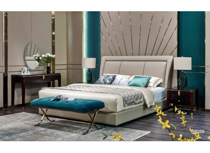 Schlafzimmer Bett 2x Nachttisch Hocker Komplette Sets Leder Möbel Zimmer 4tlg.