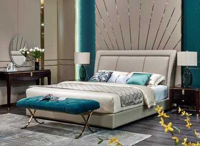 Schlafzimmer Bett 2x Nachttisch Hocker Komplette Sets Leder Möbel Zimmer 4tlg.