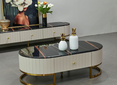 Holz Couchtisch in Natur mit Edelstahl, modernes Design