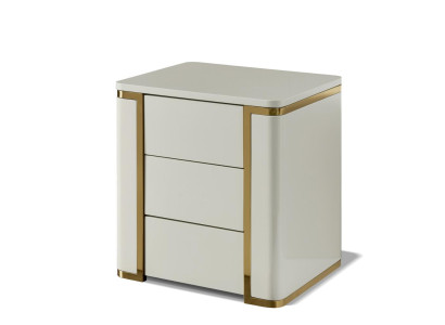 Holz Nachttisch in Naturfarben mit Edelstahl-Details, modernes Design