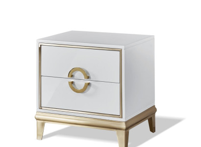 Holz Nachttisch in Natur mit Edelstahl – Modernes Design