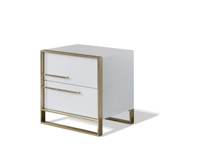 Holz Nachttisch in Natur mit Edelstahl, modernes Design