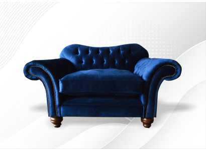 Ohrensessel Sessel Fernseh Design Polster Sofa Couch Chesterfield Textil Blaue