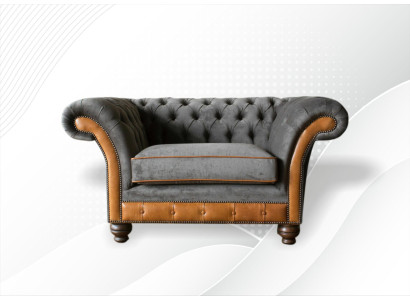 Chesterfield Sessel Stoff Textil Grau Wohnzimmer Design Luxus Polster Neu Modern