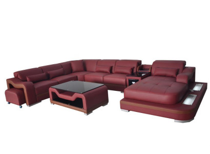 Leder Wohnlandschaft Garnitur Design Modern Ecke Sofa Couch 2tlg. Neu U-Form USB