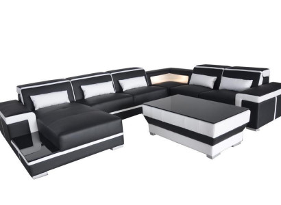Ledersofa Ecksofa Wohnlandschaft Couch Eckgarnitur Polster Sitzecke + Tisch +USB