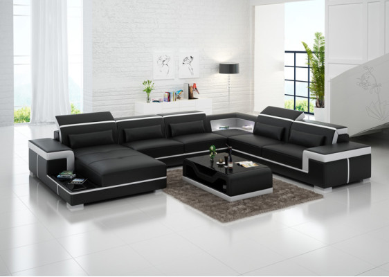 Ledersofa Ecksofa Wohnlandschaft Couch Eckgarnitur Polster Sitzecke + Tisch +USB