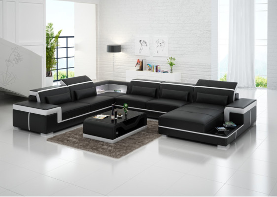 Ledersofa Ecksofa Wohnlandschaft Couch Eckgarnitur Polster Sitzecke + Tisch +USB