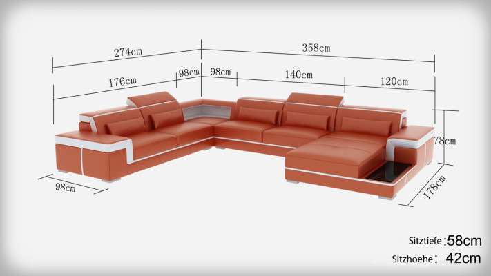 Ledersofa Ecksofa Wohnlandschaft Couch Eckgarnitur Polster Sitzecke + Tisch +USB