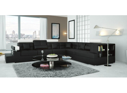 Wohnlandschaft Ecksofa Ledersofa mit USB Eck Couch Designer mit Regal Uster S/W