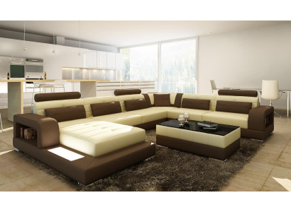XXL Big Wohnlandschaft Sofa + USB Polster Eck Leder Sofas Garnitur Couchen LED