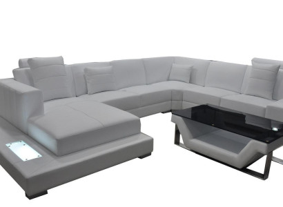 Eck Leder Sofa Weiß USB Couch Polster Ecke Sitz Garnitur Wohnlandschaft Design