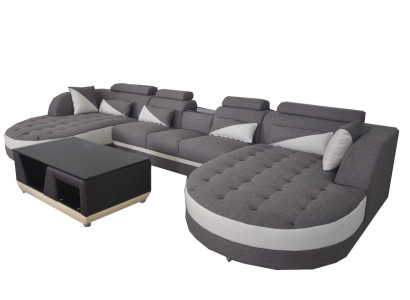Eckcouch Ecksofa Design Polster Eckgarnitur Sofa Wohnlandschaft Couch Tisch USB