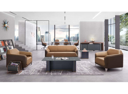 Kunstleder Sofa-Set in Beige mit Metall- und MDF-Elementen